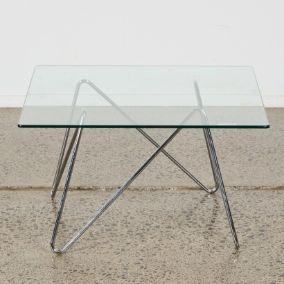 A Modern Chrome Base Glass Top Sidetable