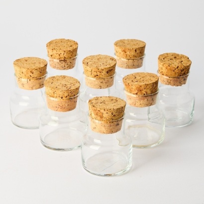 A Set of Eight Mid-Century Hand Blown Glass Herb Jars With Cork Stoppers