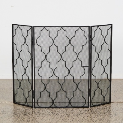 A Black Metal And Mesh Fire Screen