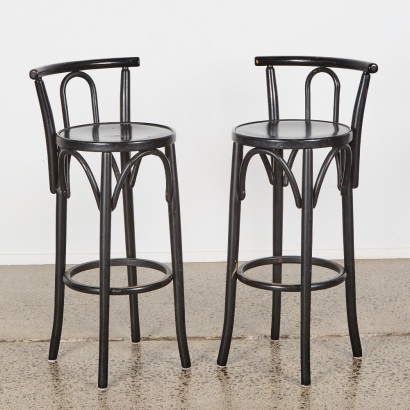A Pair of Bentwood Bar Stools In Black
