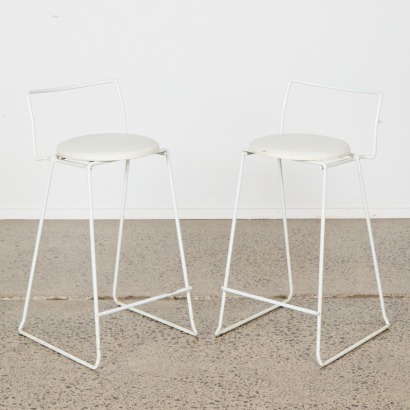 A Pair of White Iron Mid-Century Stools