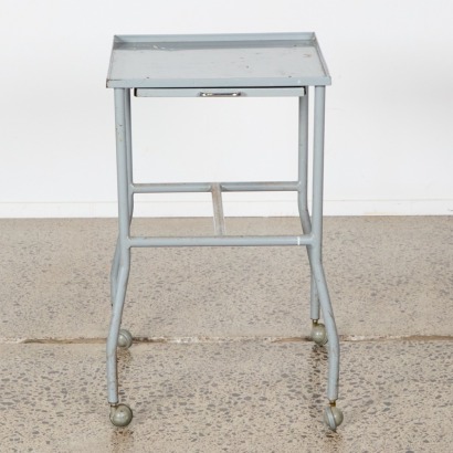 A Grey Metal Medical Trolley