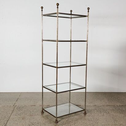 An Industrial Metal and Glass Shelving Unit