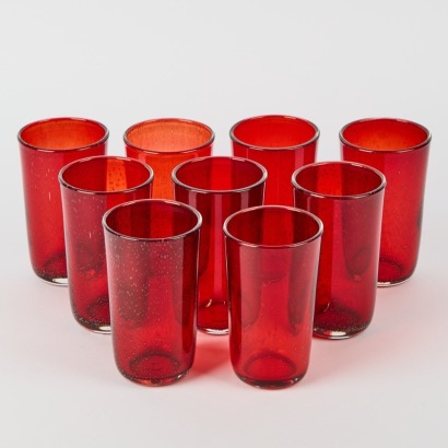 A Set of Nine Vintage Red Bubbleglass Glasses