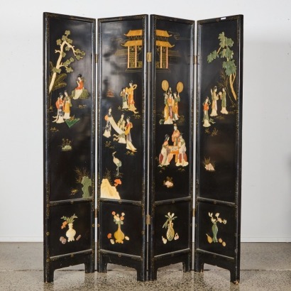 A Chinese Lacquer Folding Screen