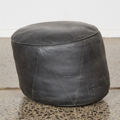 A Black Leather Pouf