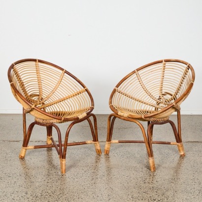 A Pair of Vintage Bamboo and Rattan Hoop Chairs