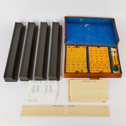 A Vintage Mahjong Set with Case and Wooden Racks