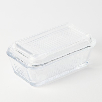 A Fluted Glass Lidded Butter Dish
