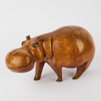 A Large Carved Teak Hippopotamus