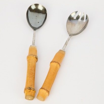 A pair of Mid-century English made Bamboo Salad servers