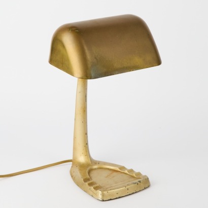 A Vintage Belgian Bankers Lamp with Cast Metal Base and Brass Shade
