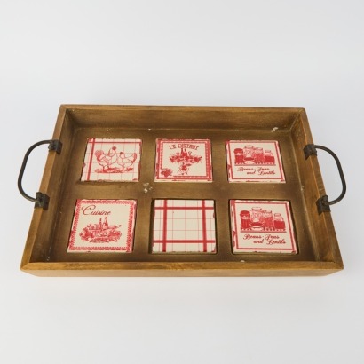 A Decorative Serving Tray With Tile Inlays