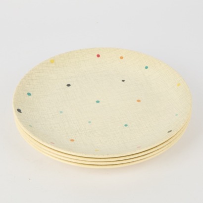 A Set of Four Crown Lynn Kelstonware Fiesta Polka Dot Dinner Plates