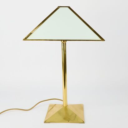 A Mid-Century Brass Table Lamp With White Glass Shade