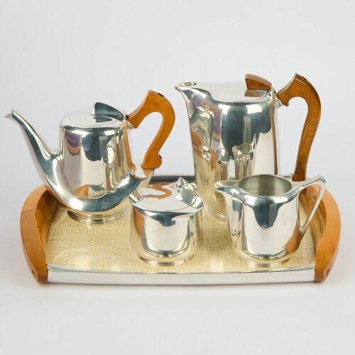 A Mid-Century Picquot Ware Tea Service Five Piece. Never Used