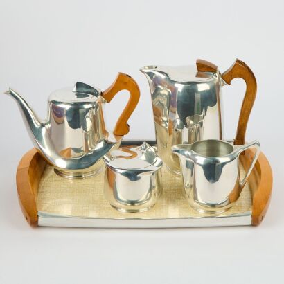A Mid-Century Picquot Ware Tea Service Five Piece. Never Used