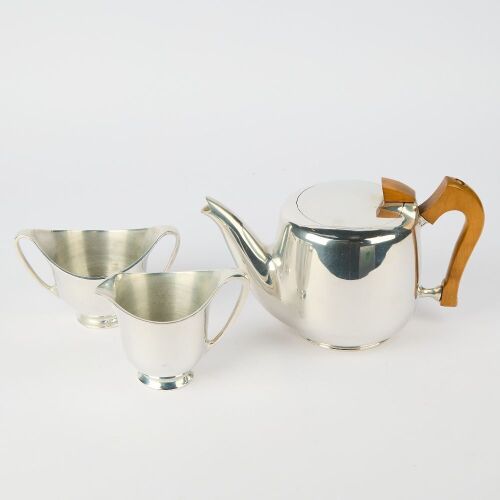 A Mid-Century Picquot Ware Tea Pot, Sugar Bowl And Milk Jug