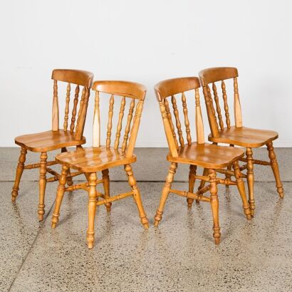 A Set of Four Rustic Solid Rimu Country Dining Chairs