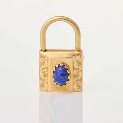 18ct Yellow Gold, Padlock Pendant / Charm with Coloured Stones