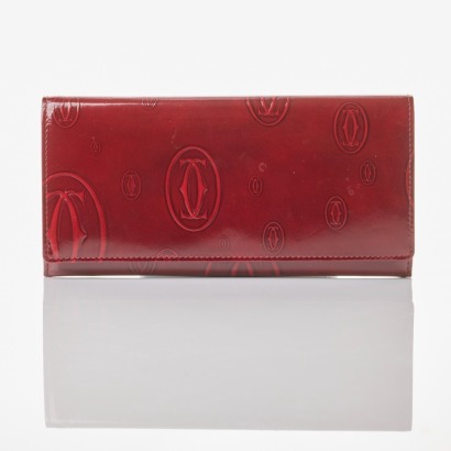 Cartier, 'Happy Birthday' Bordeaux Patent Leather Long Wallet with Box