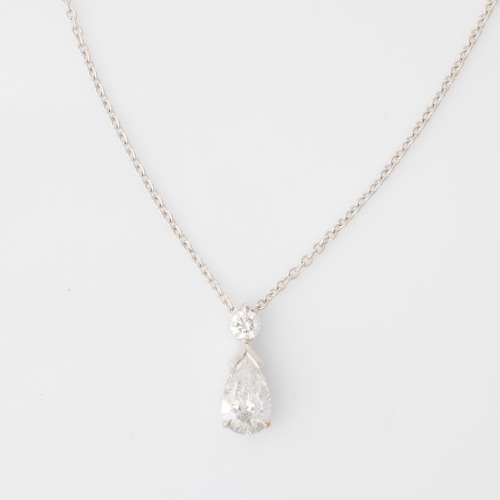 18ct White Gold, Partridge Jeweller's, 1.01ct Pear Cut Diamond / 0.15ct Diamond Pendant on 45cm Cable Link Chain with Box