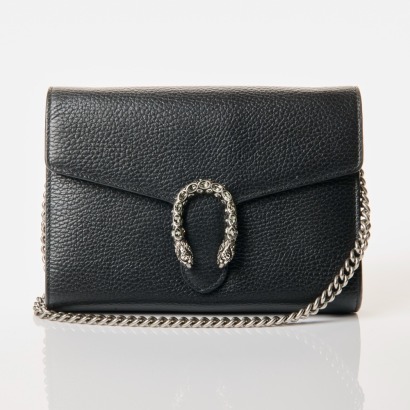 Gucci, Dionysus Black Leather Wallet on Chain with Box