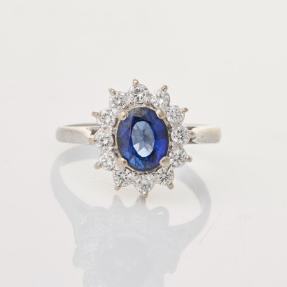 18ct White Gold, 1.22ct Sapphire / .35ct Diamond Ring