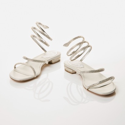Rene Caovilla, Cleo SIlver Crystal Embellished Sandals, Size 35