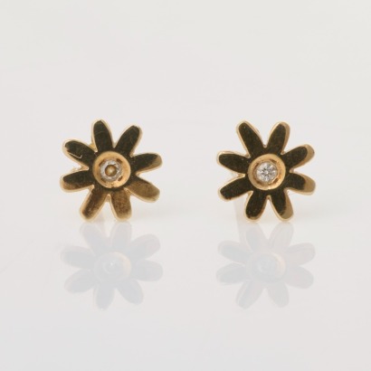 9ct Yellow Gold, Karen Walker Diamond Daisy Earrings