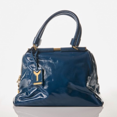 Yves Saint Laurent, Paris Blue Patent Leather Majorelle Satchel Bag