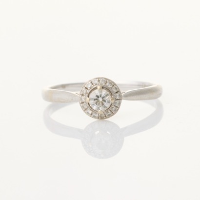 18ct White Gold, Modern, .13ct / .083ct Halo Diamond Ring
