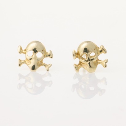 9ct Yellow Gold, Skull and Crossbones Stud Earrings - Near new