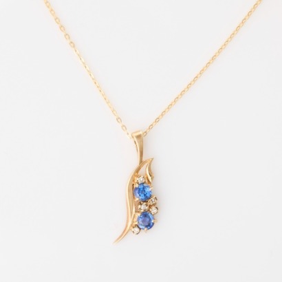 9ct Yellow Gold, 0.03ct Diamond / 3.5mm Round Sapphire Pendant on 45cm Cable Link Chain - Near new