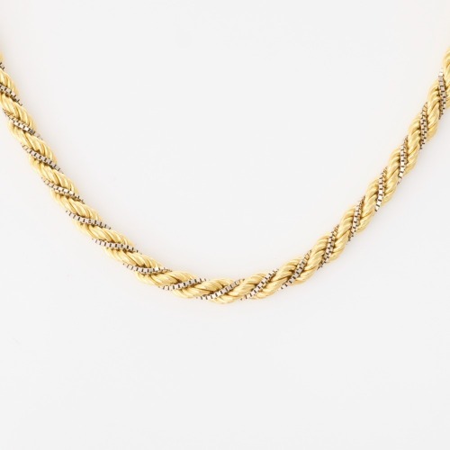 18ct Yellow / White Gold, 60cm Contemporary, Twisted Box / Rope Chain