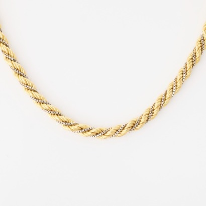 18ct Yellow / White Gold, 60cm Contemporary, Twisted Box / Rope Chain