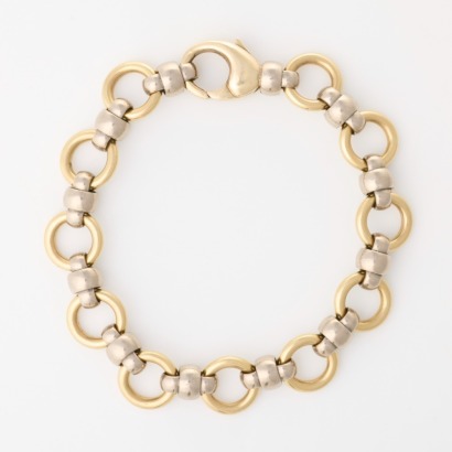 18ct Yellow / White Gold, 20cm Modern Round Link Bracelet