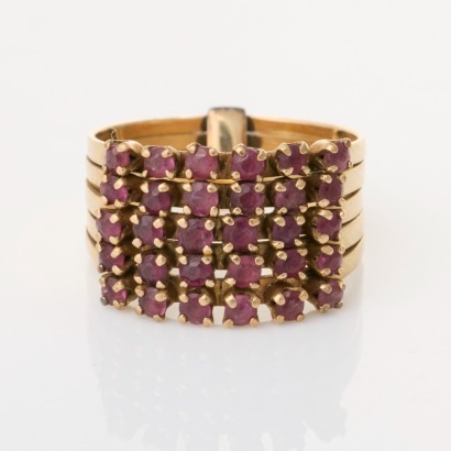 12ct Yellow Gold, Vintage, Ruby Multi-Banded Ring