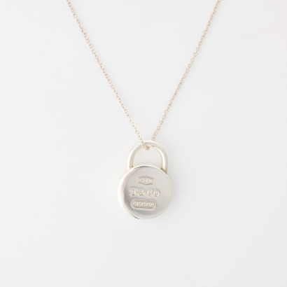 Tiffany & Co, 40cm Sterling Silver Necklace with Mini Padlock Pendant