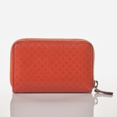 Gucci, Coral Red Leather Sima Coin Wallet with Box