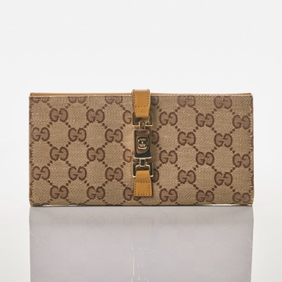 Gucci, Canvas / Tan Leather Jackie Wallet with Box