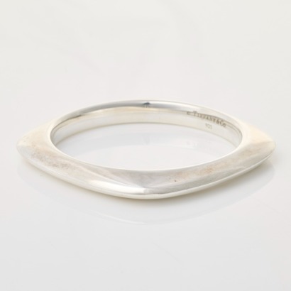Tiffany & Co., Sterling Silver, .8mm Wide Square Cushion Bangle Bracelet with Box