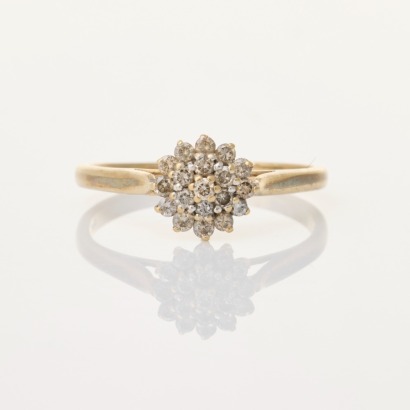 9ct Yellow Gold, Vintage, .15ct Diamond Cluster Ring