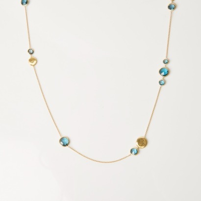 18ct Yellow Gold, 90cm Marco Bicego, Jaipur, Modern, Blue Topaz Long Station Necklace