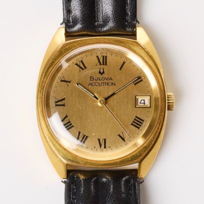 Gold Plated, 35mm Bulova, Roman Numeral Dial, Tunning Fork Movement Wristwatch, circa 1970's