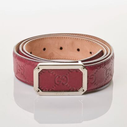 Gucci, Burgundy Guccisima Signature Leather Belt, Size 86