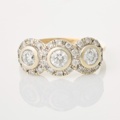 9ct Yellow / White Gold, Traditional, 1.06ct Diamond Triple Cluster Ring