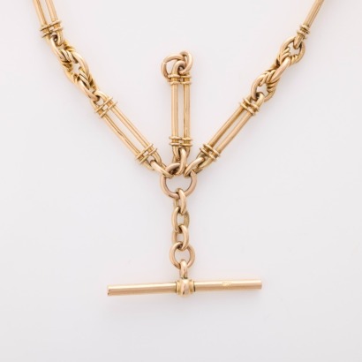 9ct Yellow Gold, 38cm Fob Style Chain with 'T' Bar