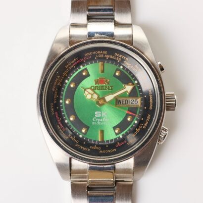 Orient, 41.5mm Super King reference 469BA21-8A CA SK Day-date World Timer Automatic Wristwatch, circa 1980's