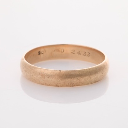 9ct Rose Gold, 4.45mm Wide Plain Band, Size V